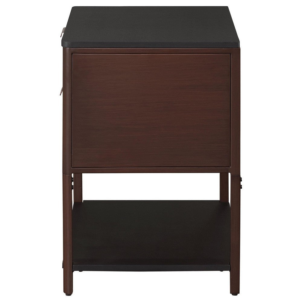 Zemy Side End Table 2 Drawers Open Shelf Black Metal Rust Brown BM329158
