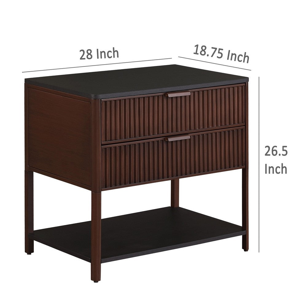 Zemy Side End Table 2 Drawers Open Shelf Black Metal Rust Brown BM329158