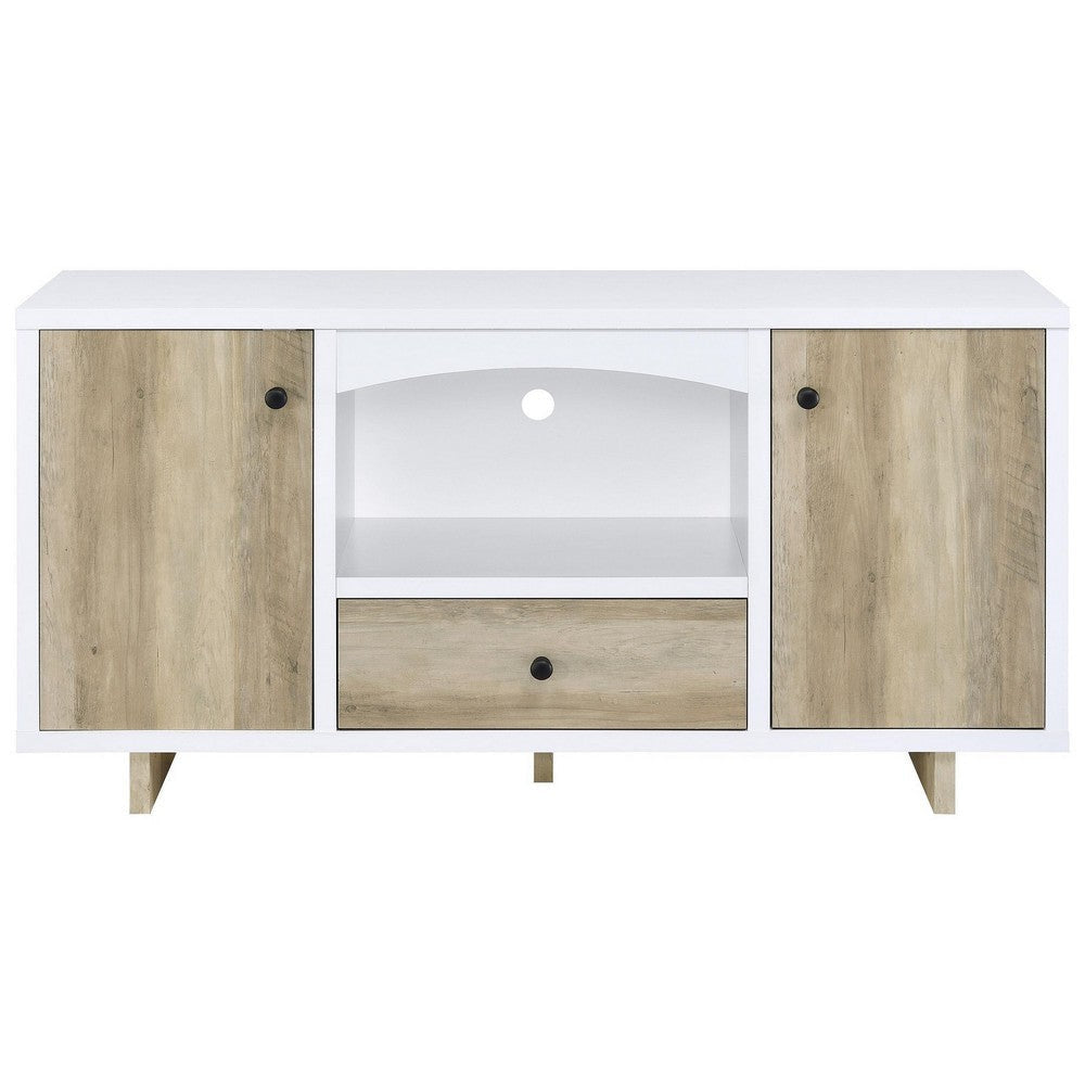 Aton Credenza 2 Doors 1 Drawer Arched Front 60 Inch White Brown BM329160
