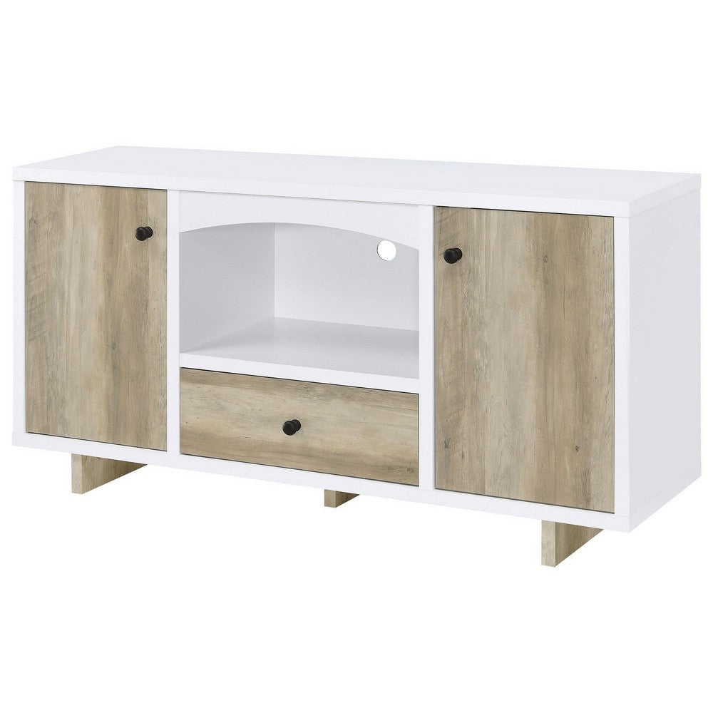 Aton Credenza 2 Doors 1 Drawer Arched Front 60 Inch White Brown BM329160