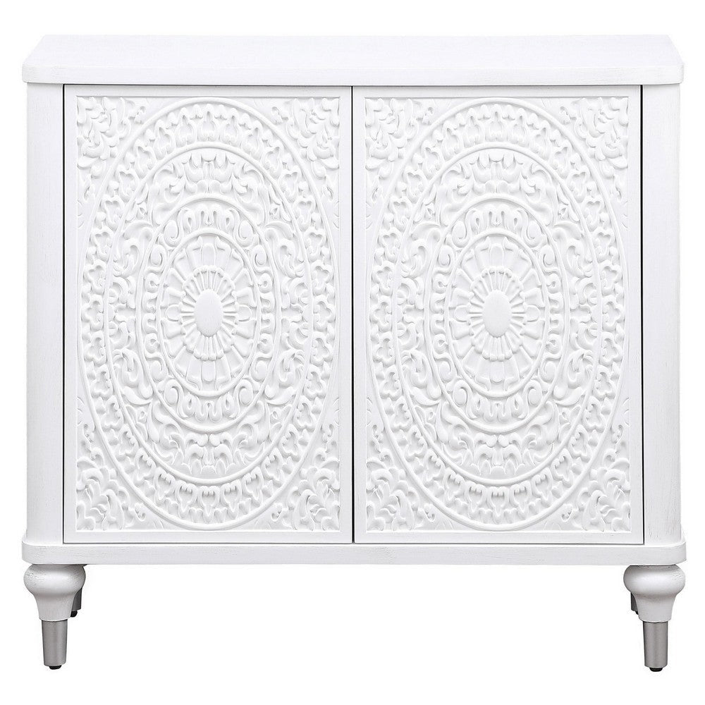 Cardi Accent Cabinet 2 Medallion Carved Doors 36 Inch Classic White BM329161