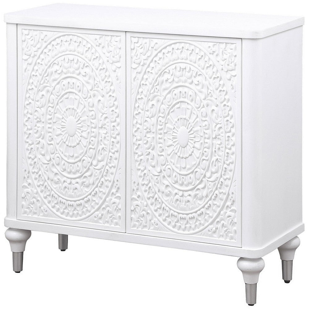 Cardi Accent Cabinet 2 Medallion Carved Doors 36 Inch Classic White BM329161