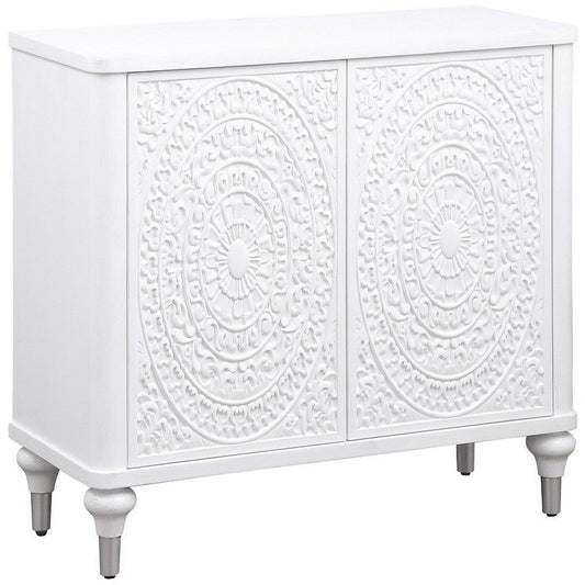Cardi Accent Cabinet, 2 Medallion Carved Doors, 36 Inch Classic White