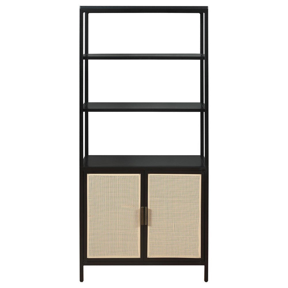 Lanie Tall Accent Cabinet 3 Shelves 2 Doors PE Cane Black Metal