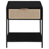 Lanie Bedside Table with Drawer and Open Shelf PE Cane Black Metal