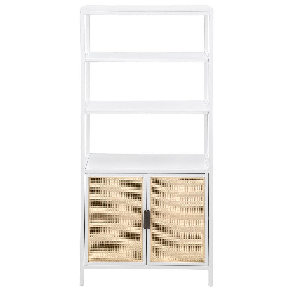 Lanie Tall Accent Cabinet 3 Shelves 2 Doors PE Cane White Metal