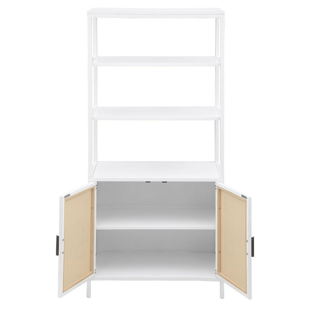 Lanie Tall Accent Cabinet 3 Shelves 2 Doors PE Cane White Metal