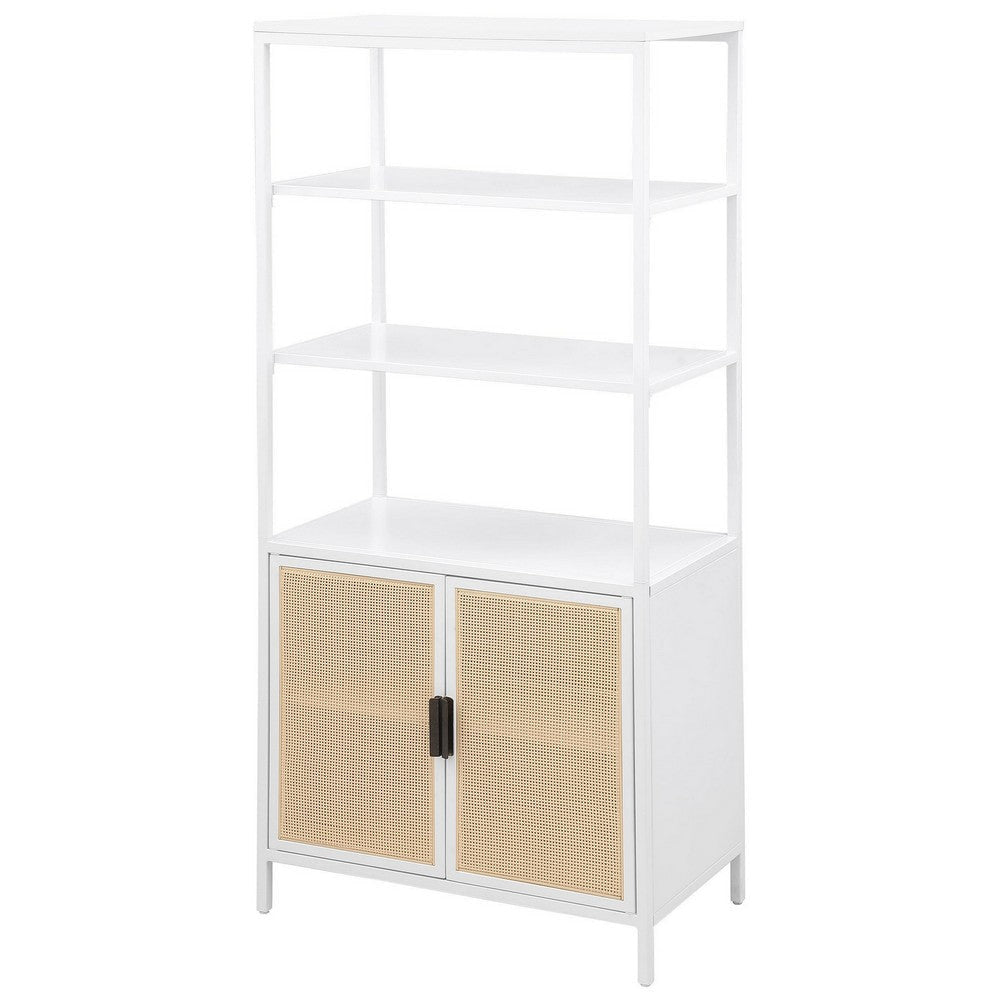 Lanie Tall Accent Cabinet 3 Shelves 2 Doors PE Cane White Metal