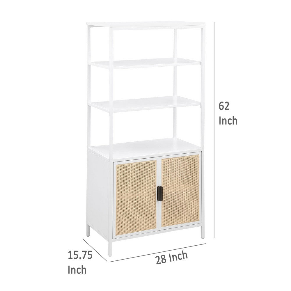 Lanie Tall Accent Cabinet 3 Shelves 2 Doors PE Cane White Metal