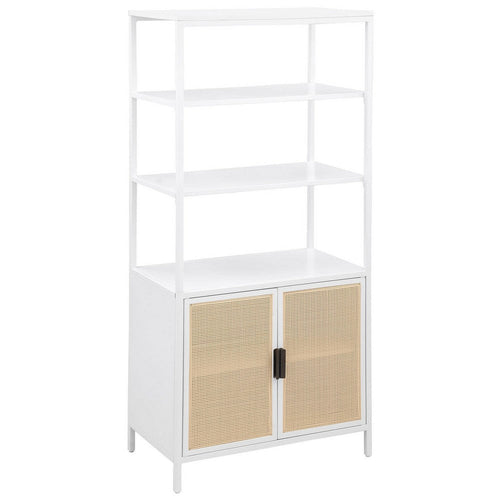 Lanie Tall Accent Cabinet 3 Shelves 2 Doors PE Cane White Metal