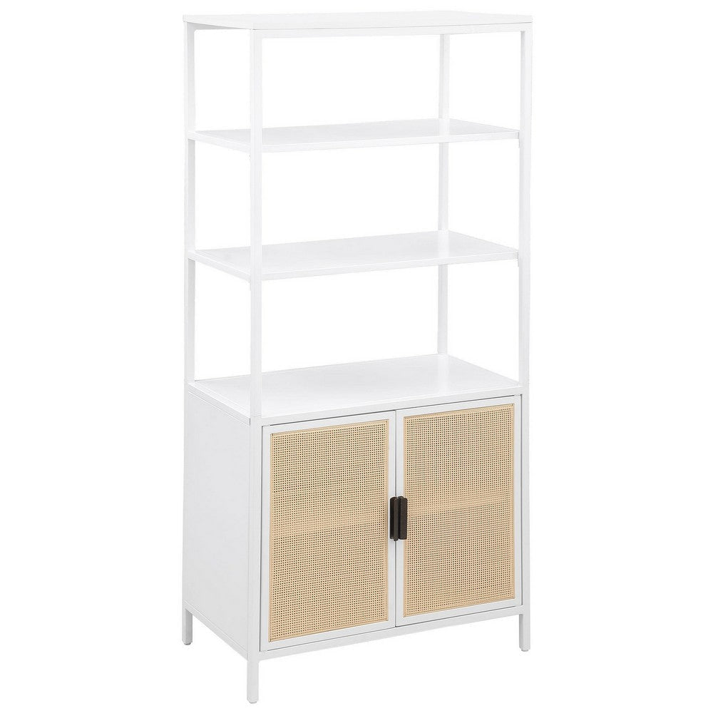 Lanie Tall Accent Cabinet 3 Shelves 2 Doors PE Cane White Metal