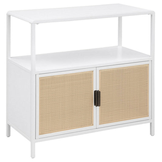 Lanie Accent Cabinet, Open Shelf and 2 Doors, PE Cane, White Metal