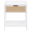 Lanie Bedside Table with Drawer and Open Shelf PE Cane White Metal