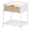 Lanie Bedside Table with Drawer and Open Shelf PE Cane White Metal