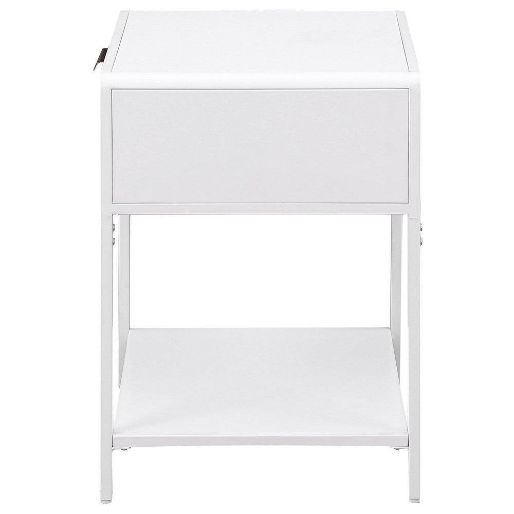 Lanie Bedside Table with Drawer and Open Shelf PE Cane White Metal