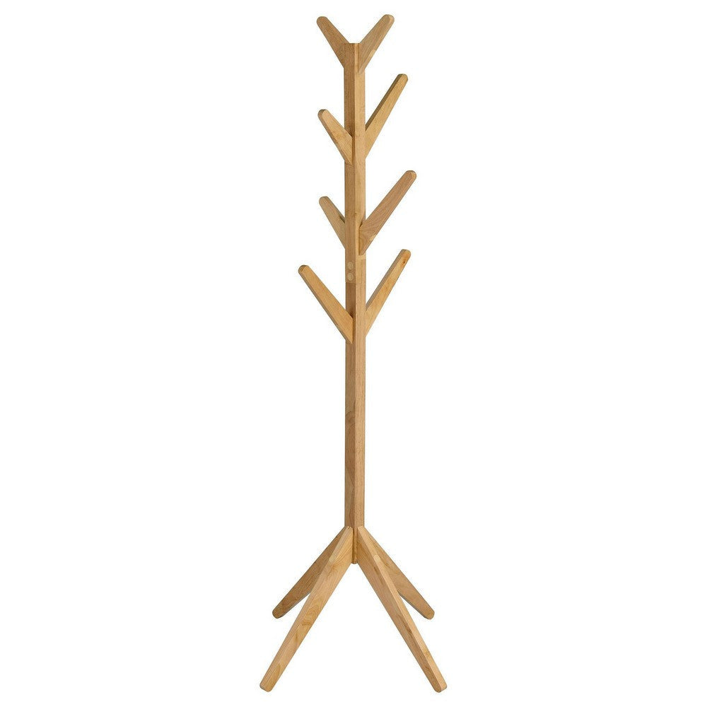 Margo Coat Rack, 8 Hooks, Tree Inspired Design, Oak Brown Solid wood