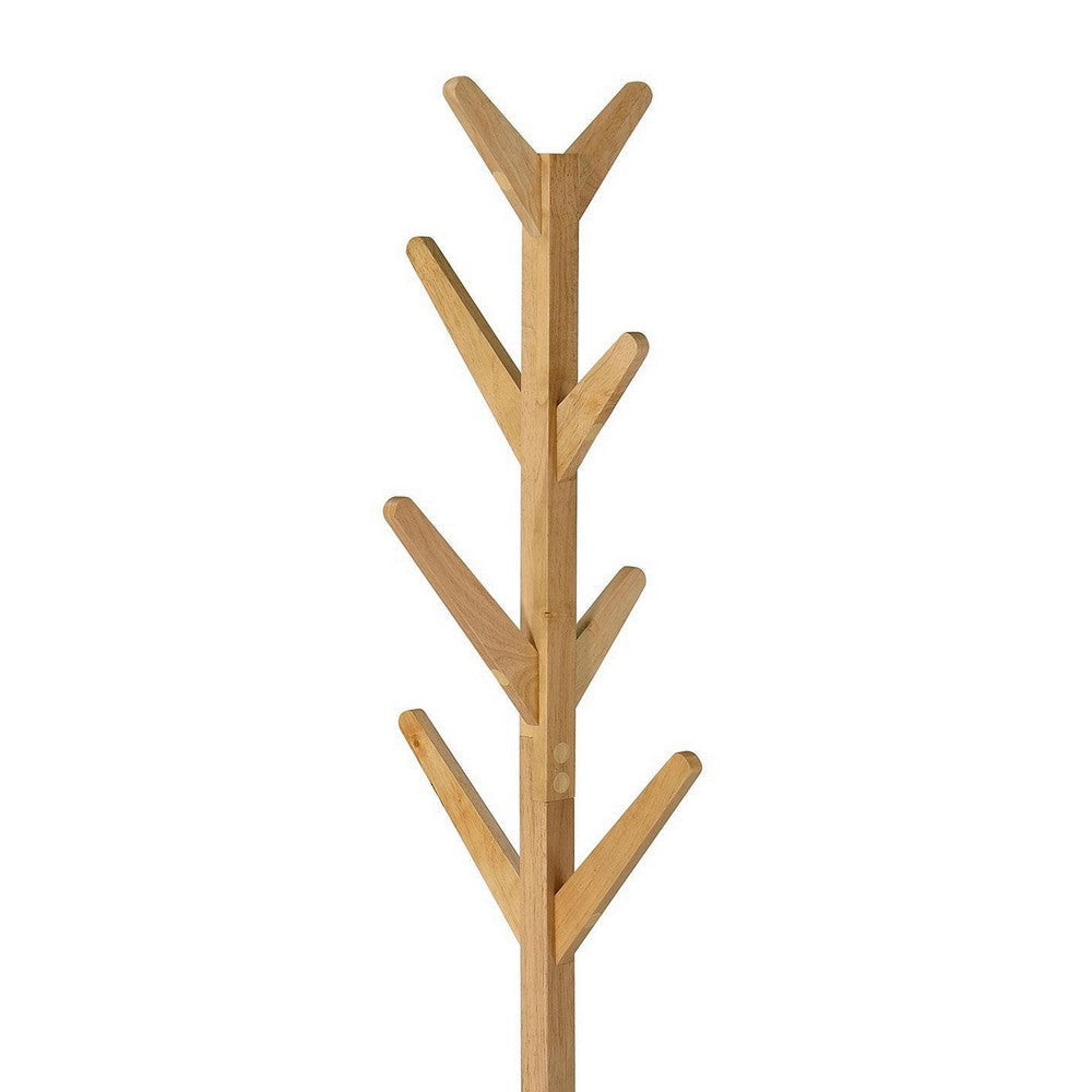 Margo Coat Rack 8 Hooks Tree Inspired Design Oak Brown Solid wood
