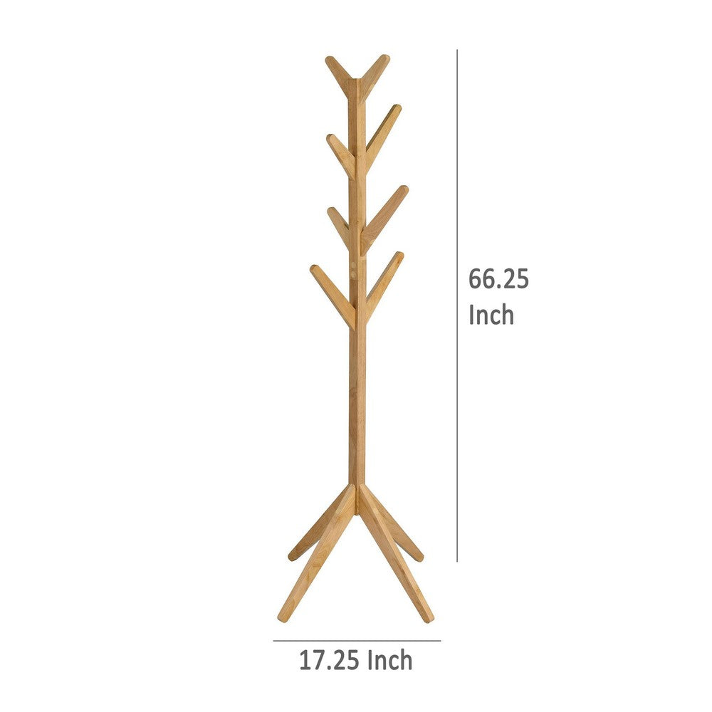 Margo Coat Rack, 8 Hooks, Tree Inspired Design, Oak Brown Solid wood