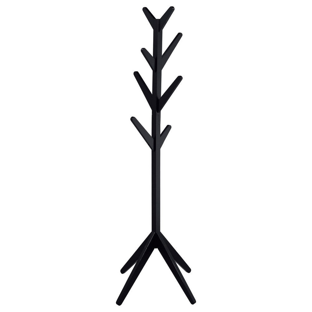 Margo Coat Rack, 8 Hooks and Tree Inspired Design, Black Solid wood