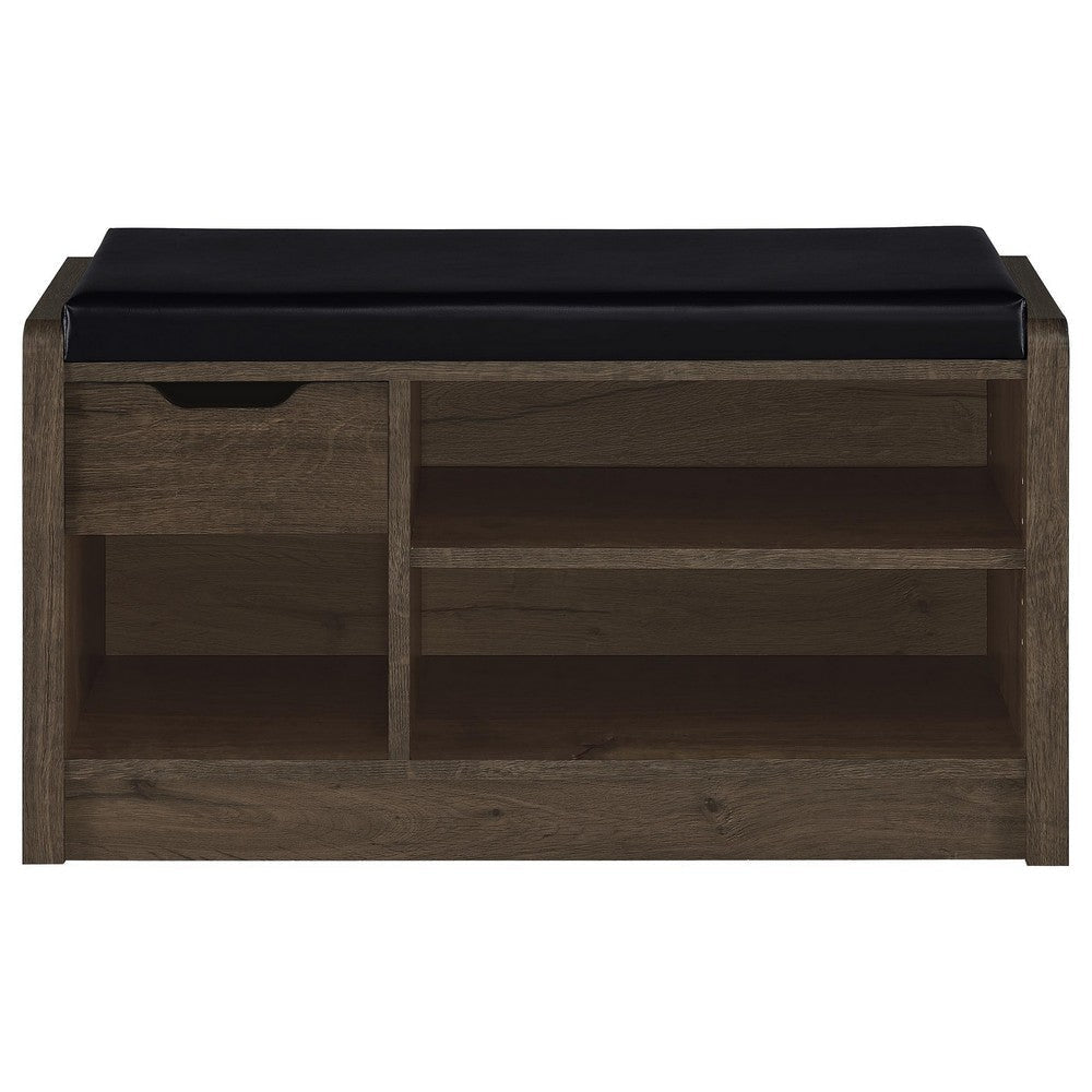 Aryn Storage Bench Adjustable Shelf Black Faux Leather Dark Brown