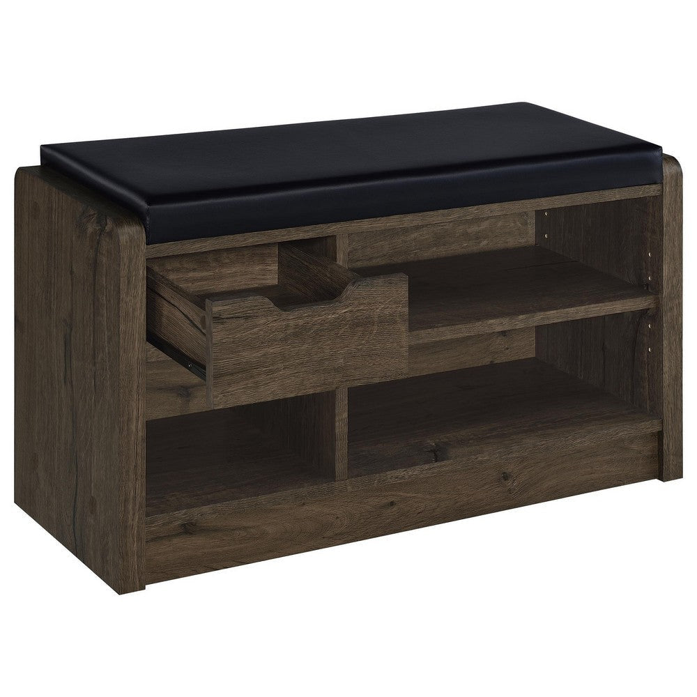 Aryn Storage Bench Adjustable Shelf Black Faux Leather Dark Brown