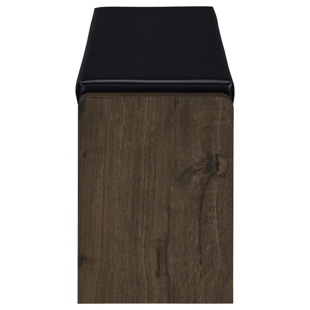 Aryn Storage Bench Adjustable Shelf Black Faux Leather Dark Brown