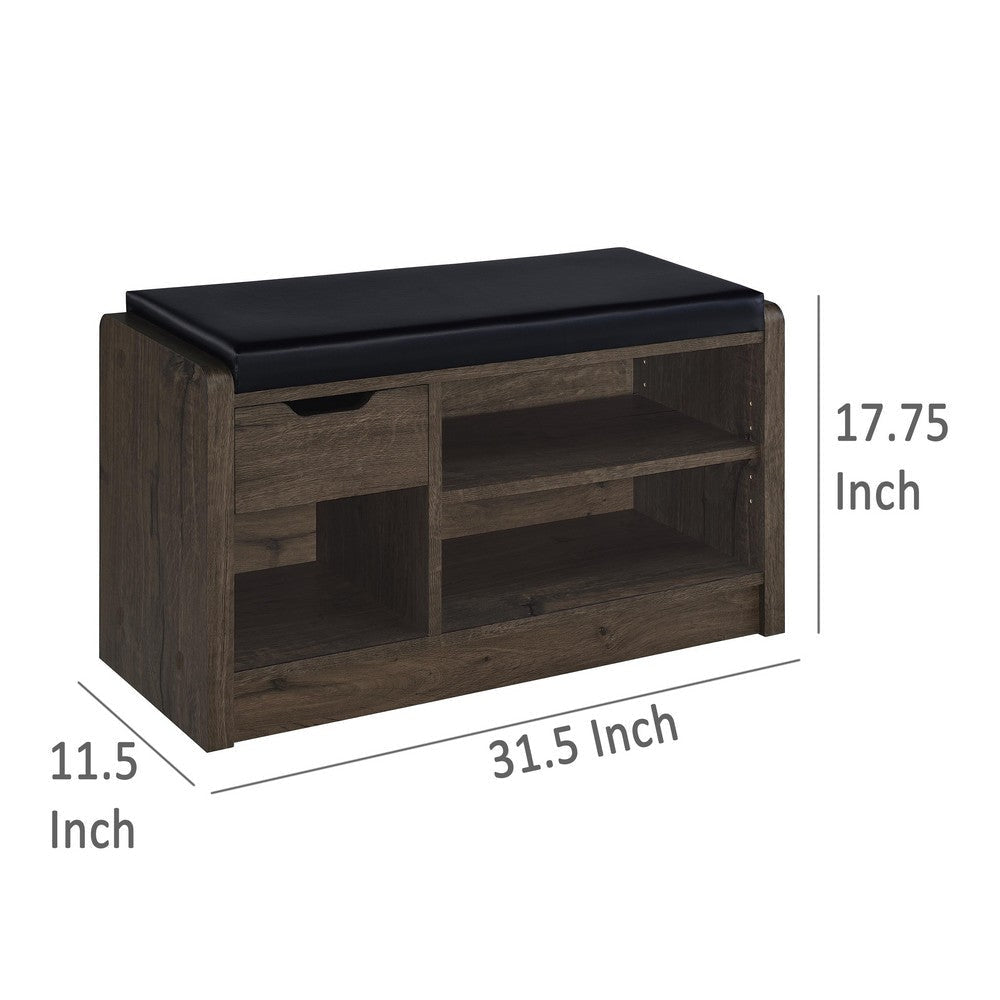Aryn Storage Bench Adjustable Shelf Black Faux Leather Dark Brown
