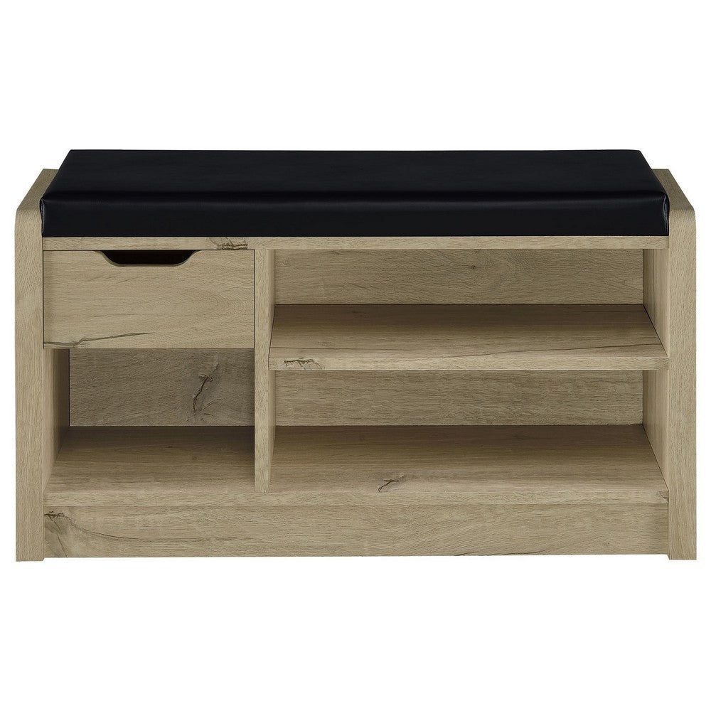 Aryn Storage Bench Adjustable Shelf Black Faux Leather Oak Brown