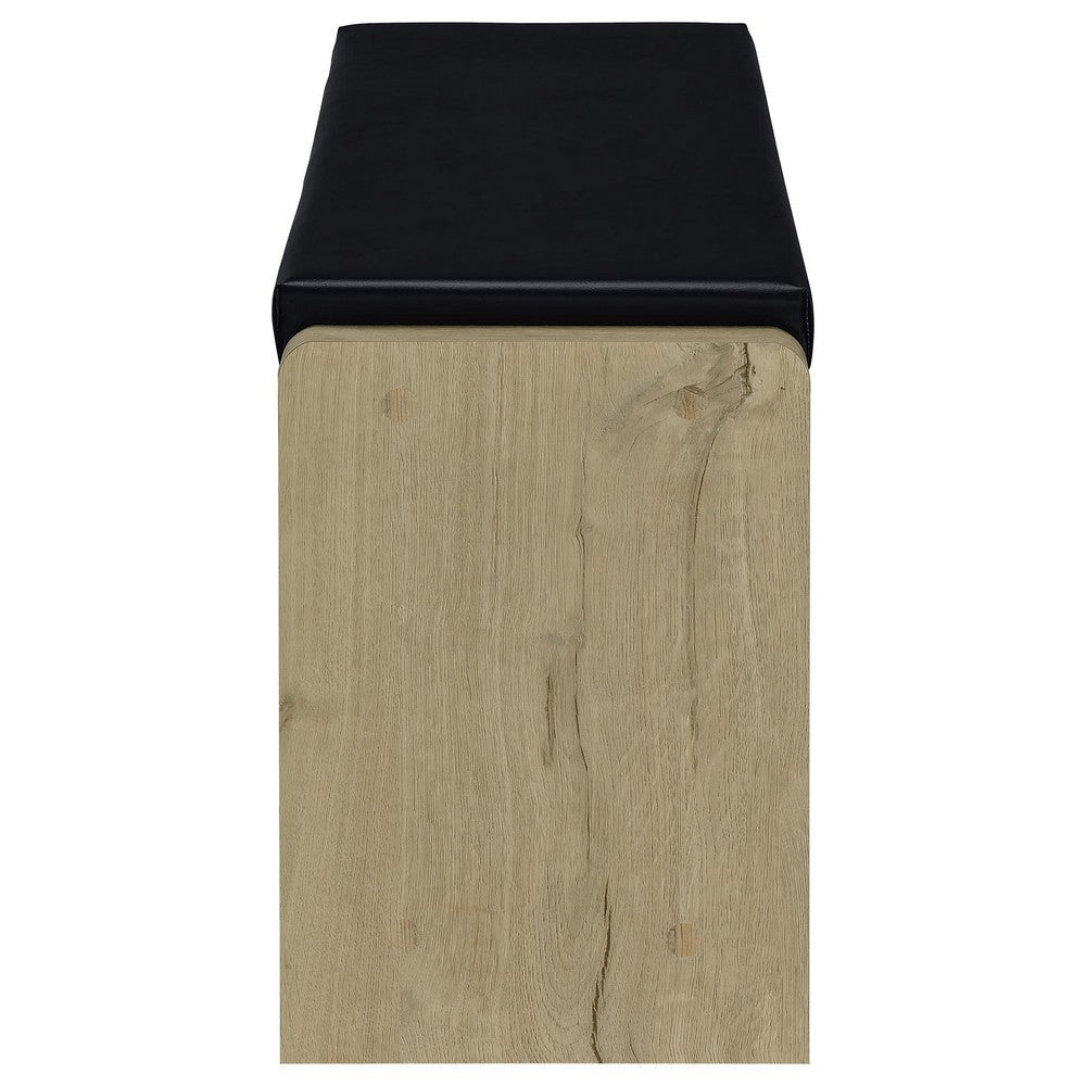 Aryn Storage Bench Adjustable Shelf Black Faux Leather Oak Brown