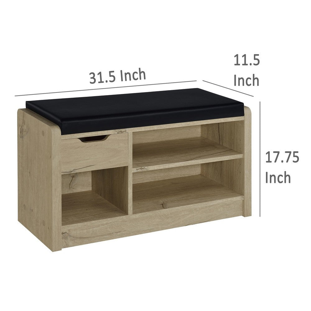 Aryn Storage Bench Adjustable Shelf Black Faux Leather Oak Brown