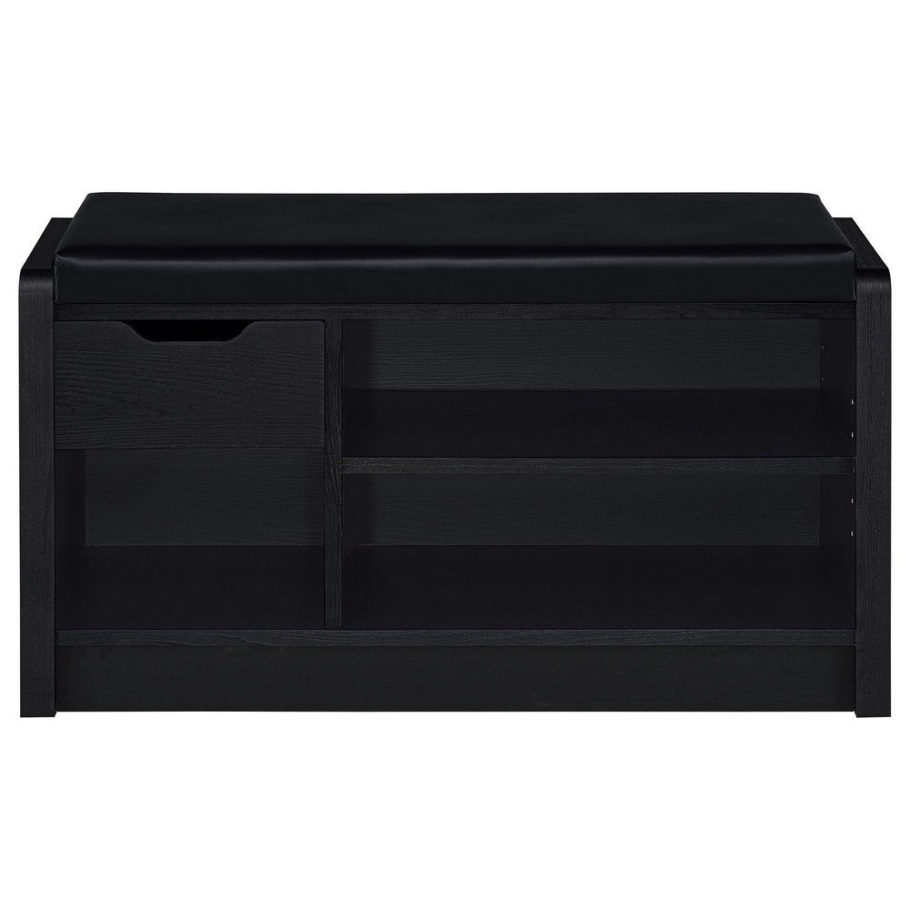 Aryn Storage Bench with Adjustable Shelf Black Faux Leather Black