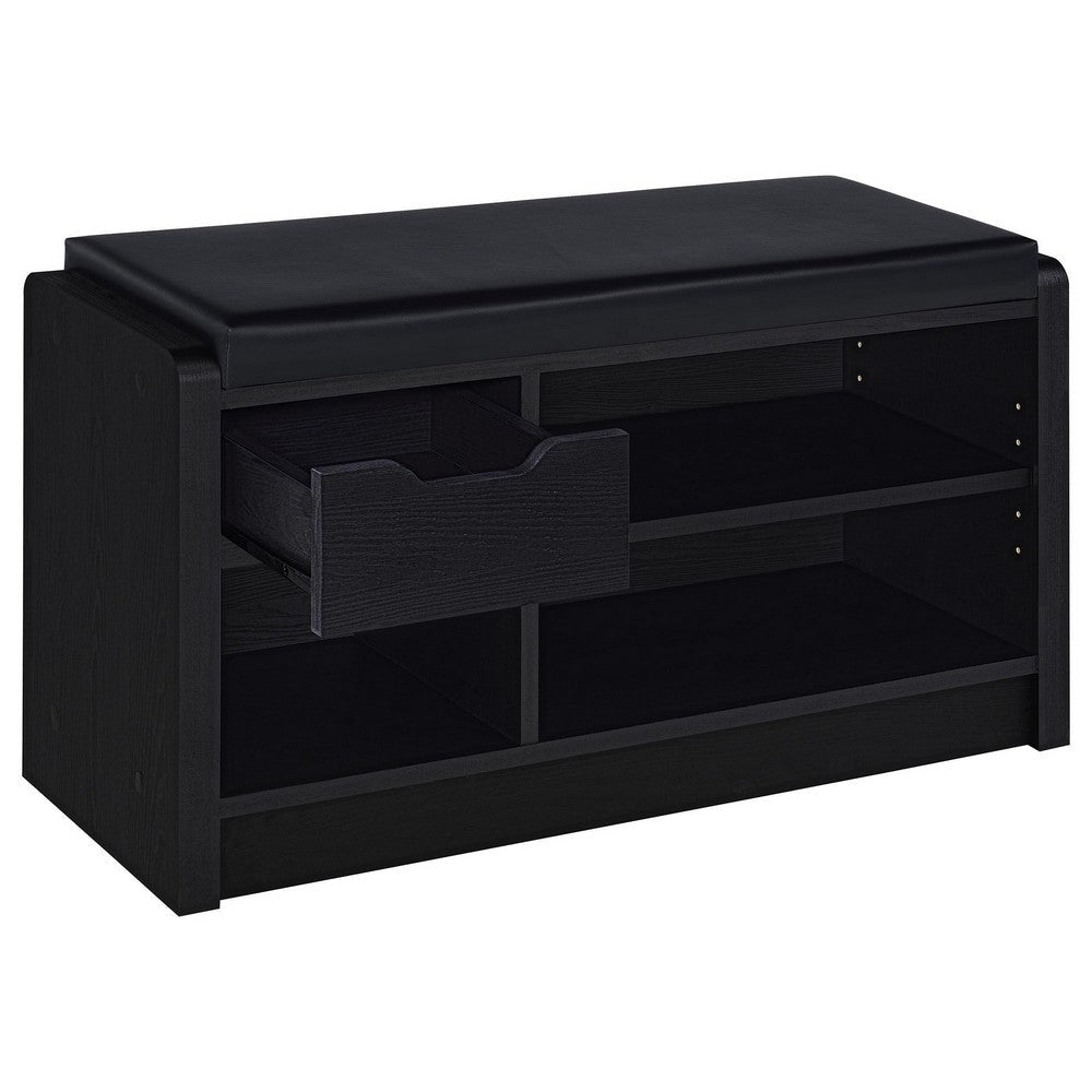 Aryn Storage Bench with Adjustable Shelf Black Faux Leather Black