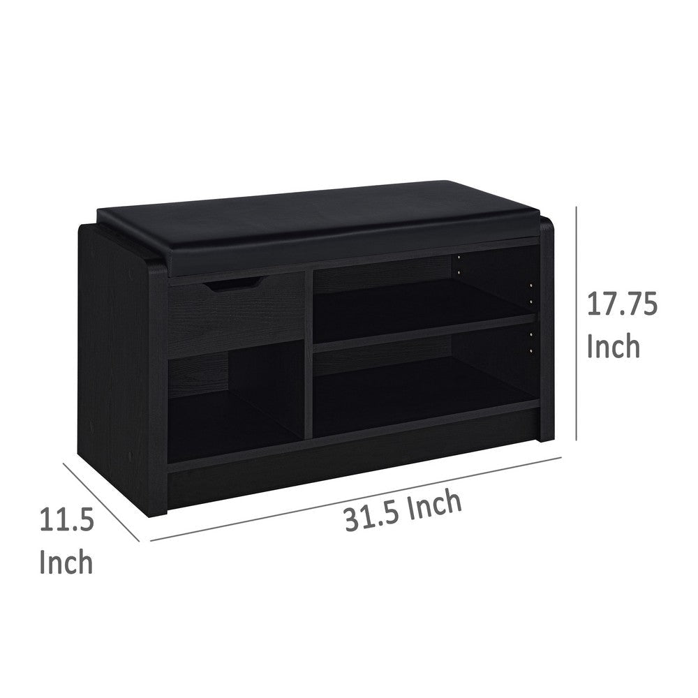 Aryn Storage Bench with Adjustable Shelf Black Faux Leather Black