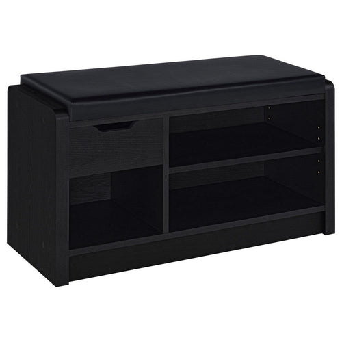 Aryn Storage Bench with Adjustable Shelf, Black Faux Leather, Black