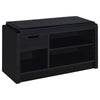 Aryn Storage Bench with Adjustable Shelf, Black Faux Leather, Black