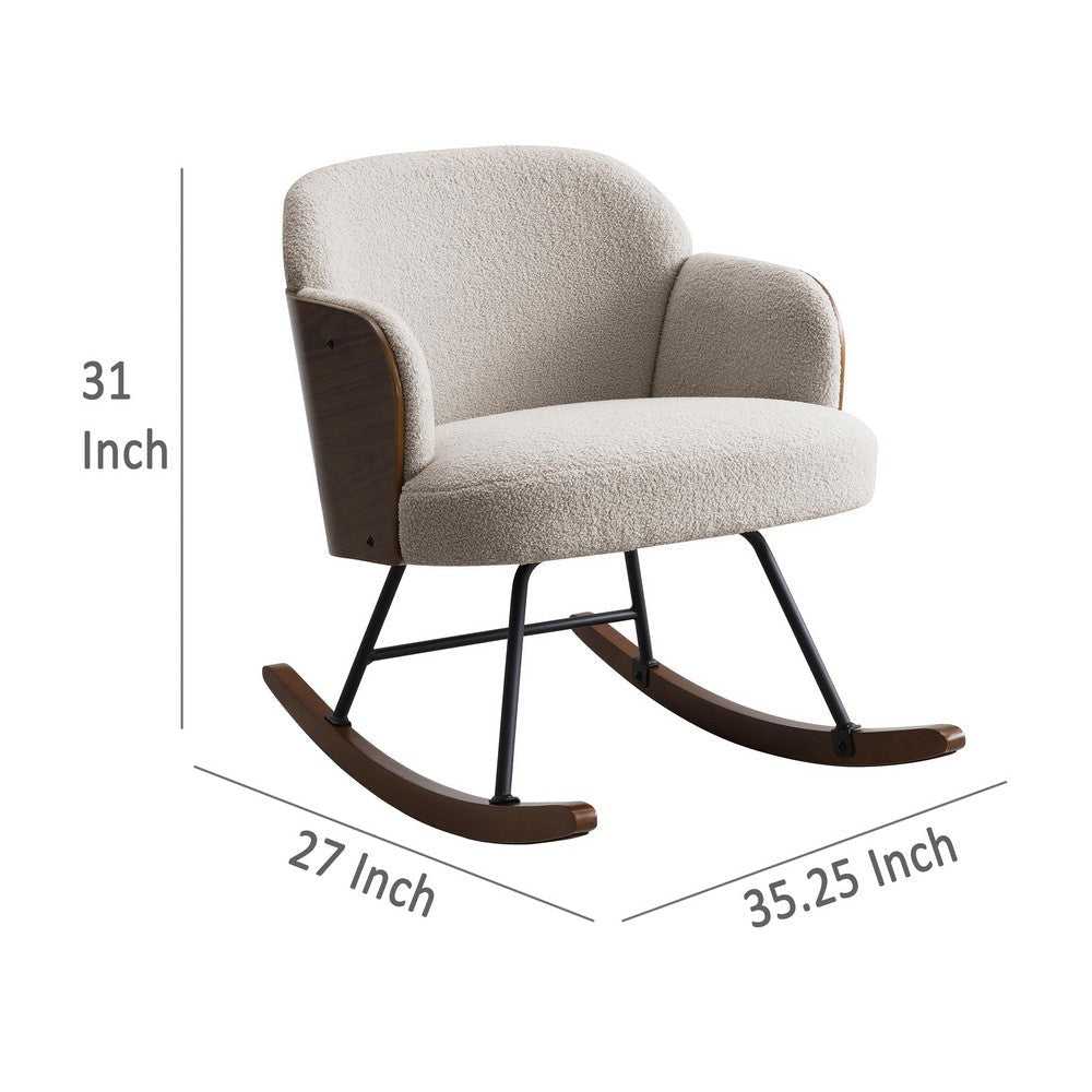 Perry Accent Rocking Chair Modern Walnut Brown Bentwood Beige Boucle