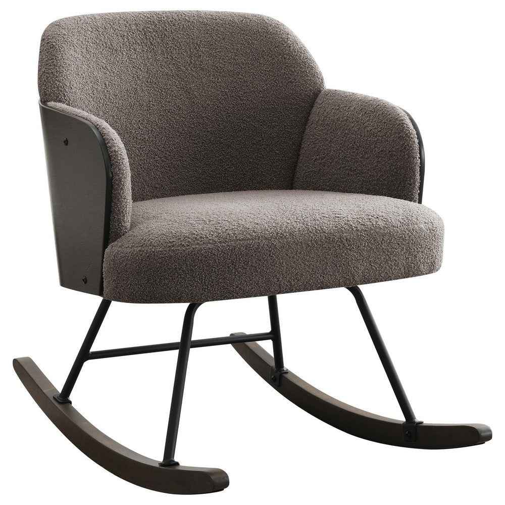 Perry Accent Rocking Chair, Modern Walnut Brown Bentwood, Gray Boucle