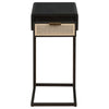 Lanie Side C Table 1 Drawer Sleek Black Metal Frame Faux Rattan