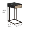 Lanie Side C Table 1 Drawer Sleek Black Metal Frame Faux Rattan