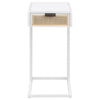 Lanie Side C Table 1 Drawer Sleek White Metal Frame Faux Rattan