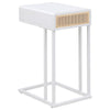 Lanie Side C Table 1 Drawer Sleek White Metal Frame Faux Rattan