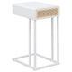 Lanie Side C Table 1 Drawer Sleek White Metal Frame Faux Rattan