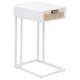 Lanie Side C Table, 1 Drawer, Sleek White Metal Frame, Faux Rattan