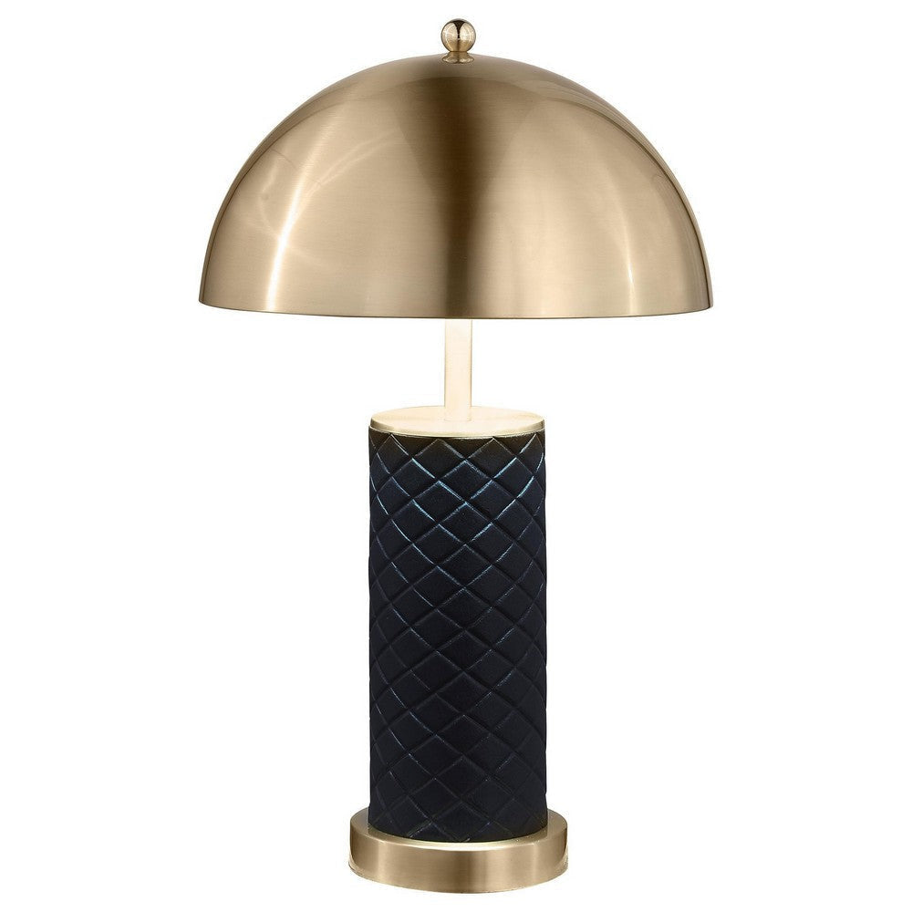 Eris Table Lamp Set of 2 with LED Gold Dome Shade Black Faux Leather BM329180
