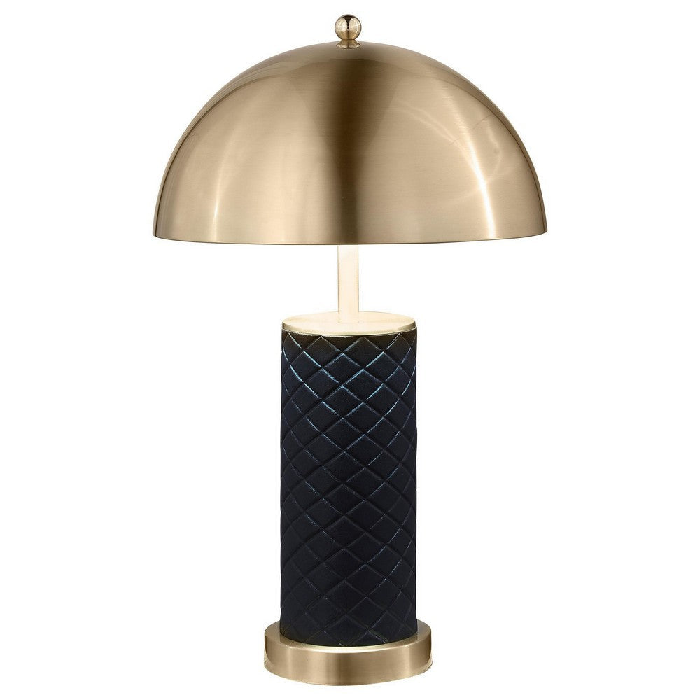 Eris Table Lamp Set of 2 with LED Gold Dome Shade Black Faux Leather BM329180