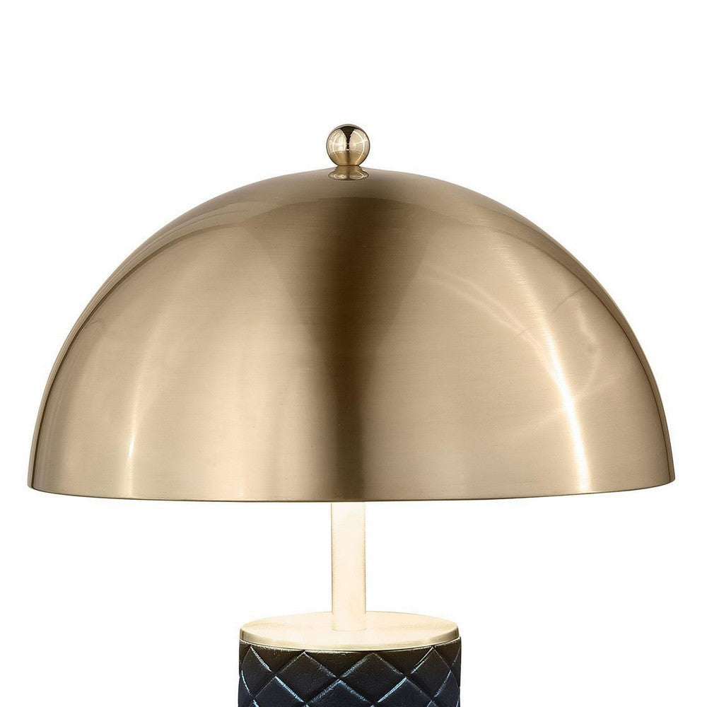 Eris Table Lamp Set of 2 with LED Gold Dome Shade Black Faux Leather BM329180