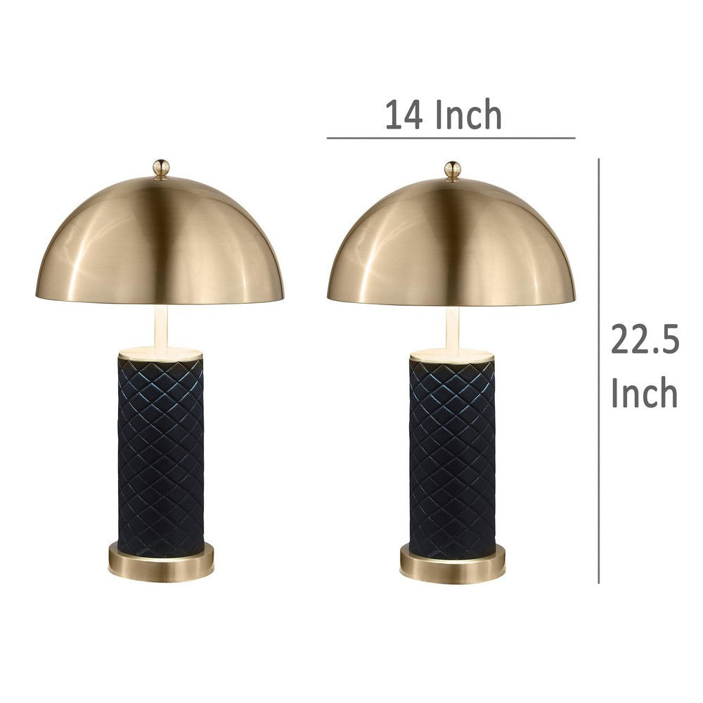 Eris Table Lamp Set of 2 with LED Gold Dome Shade Black Faux Leather BM329180
