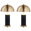 Eris Table Lamp Set of 2 with LED, Gold Dome Shade, Black Faux Leather