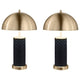 Eris Table Lamp Set of 2 with LED, Gold Dome Shade, Black Faux Leather