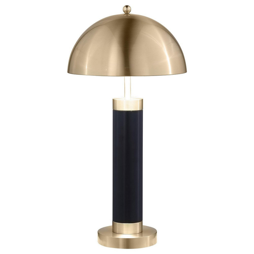Cony Tall Table Lamp Set of 2 LED Gold Dome Shade Black Faux Leather BM329181